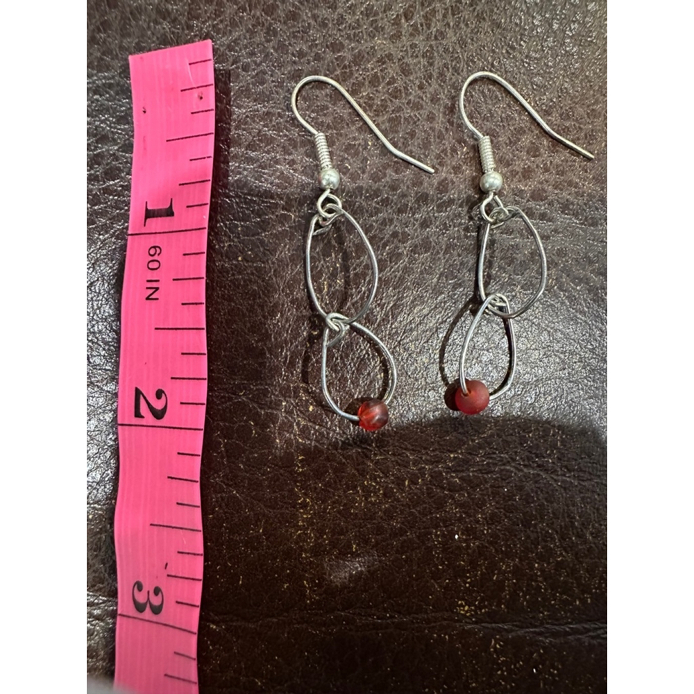Women's Dangle Earrings Silver and Red - Picture 3 of 3